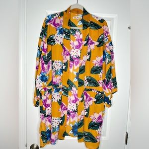 Multi-Colored Floral Duster with Kimono Sleeves